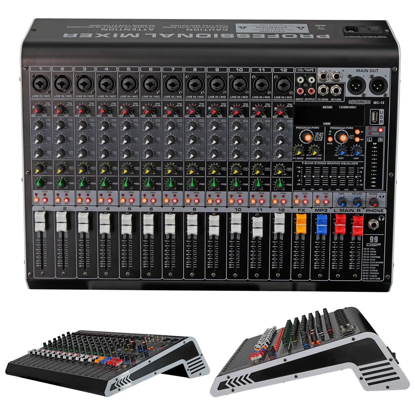 Audio Mixer 12 Channel DJ Equipment with Bluetooth USB Console Sound