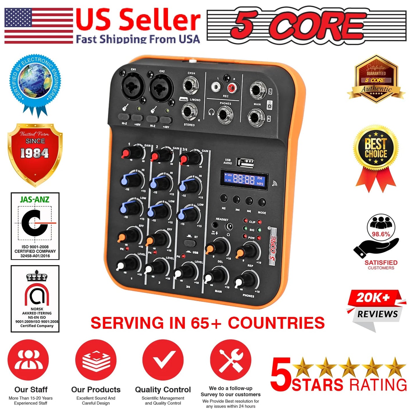 Audio Mixer 4 Channel DJ Equipment with Bluetooth USB Sound Board