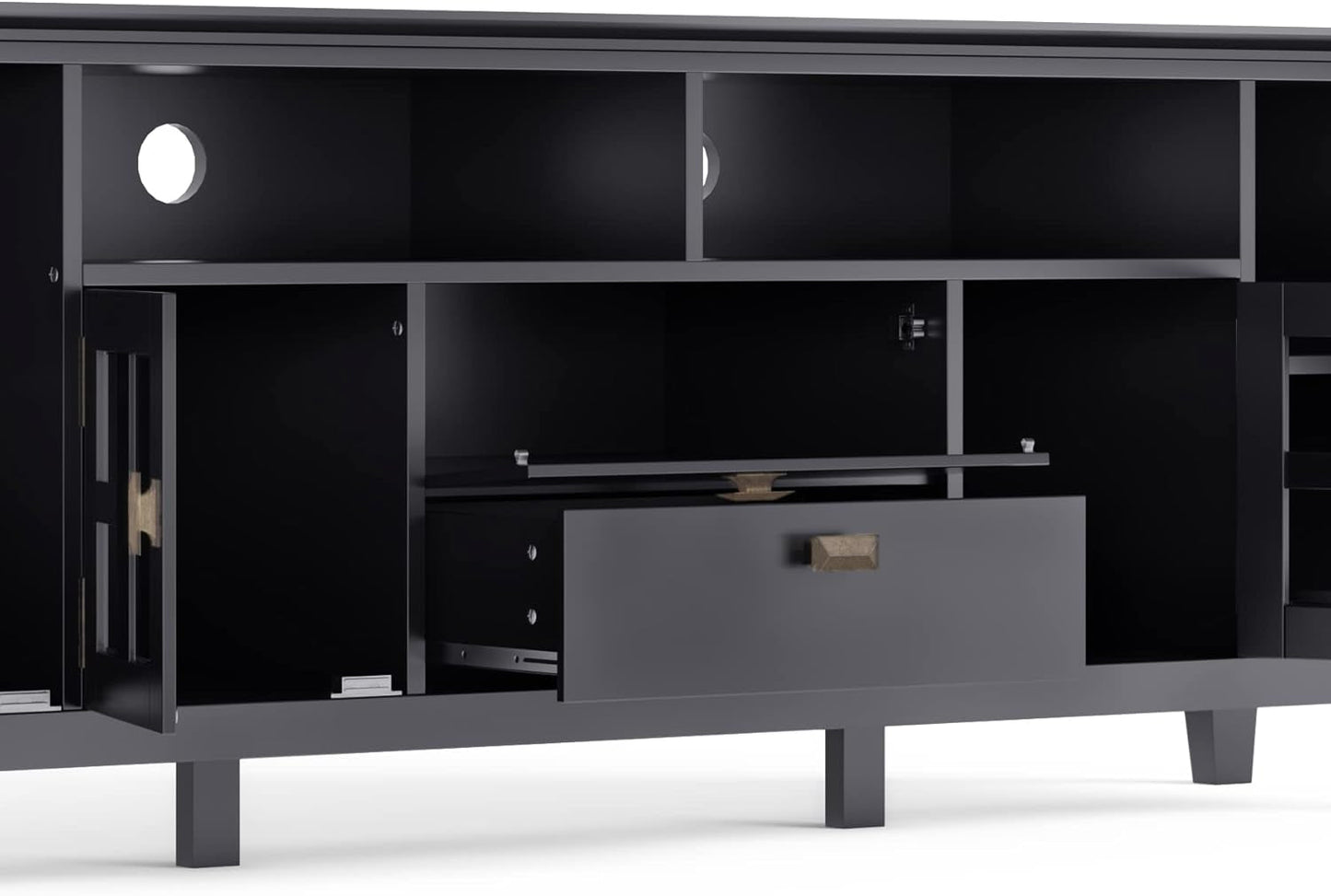 72 Inch Solid Wood TV Stand In Black For 80 Inch TVs
