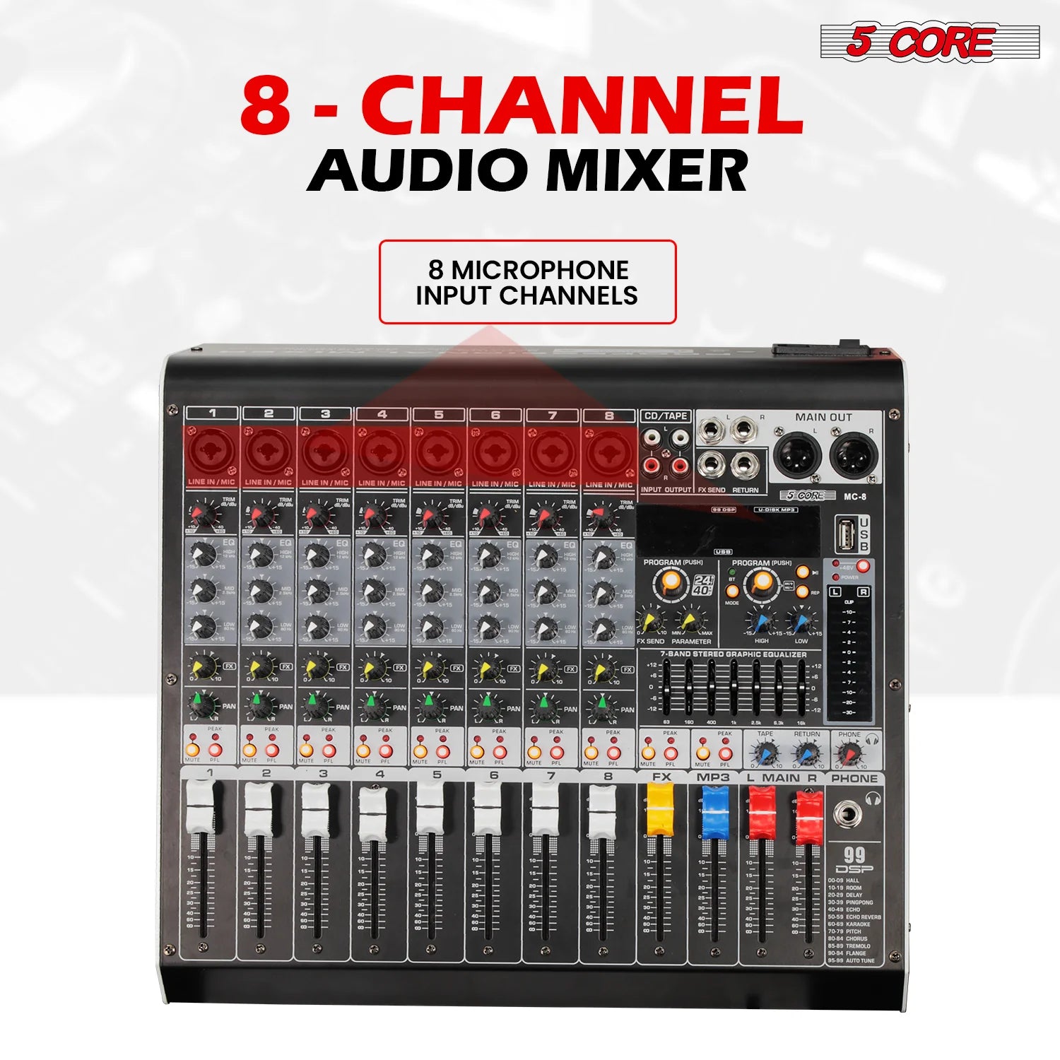 Audio Mixer 8 Channel DJ Equipment with Bluetooth USB Console Sound