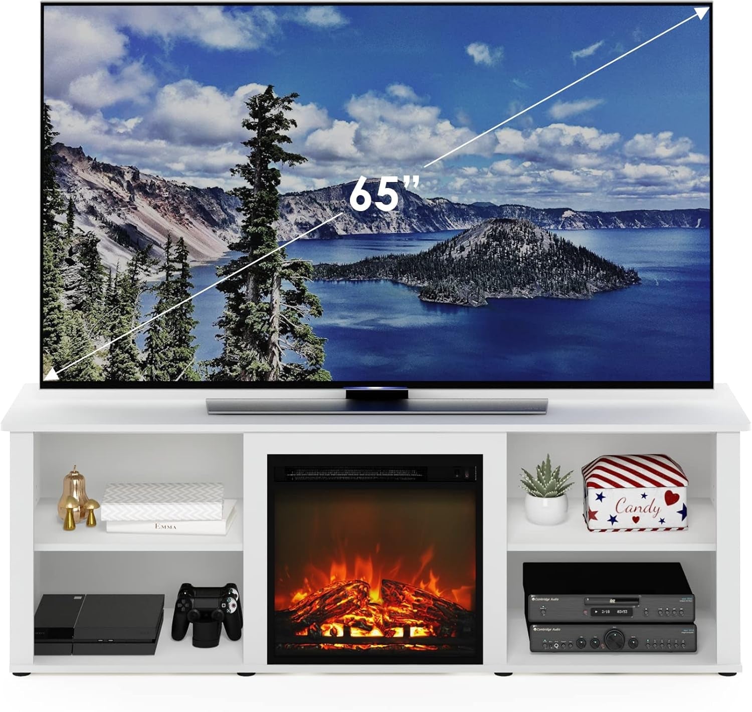 Modern 70 Inch TV Stand With Electric Fireplace