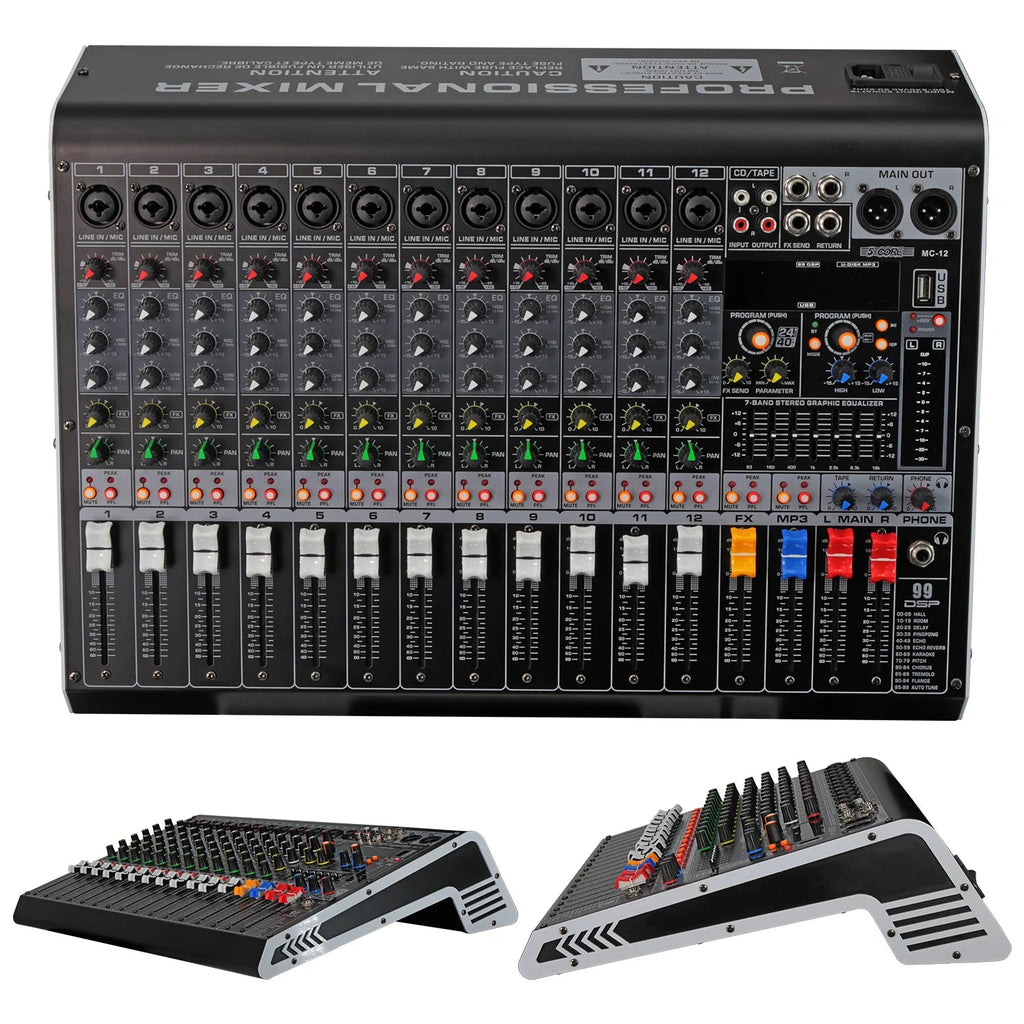 Audio Mixer 12 Channel DJ Equipment with Bluetooth USB Console Sound