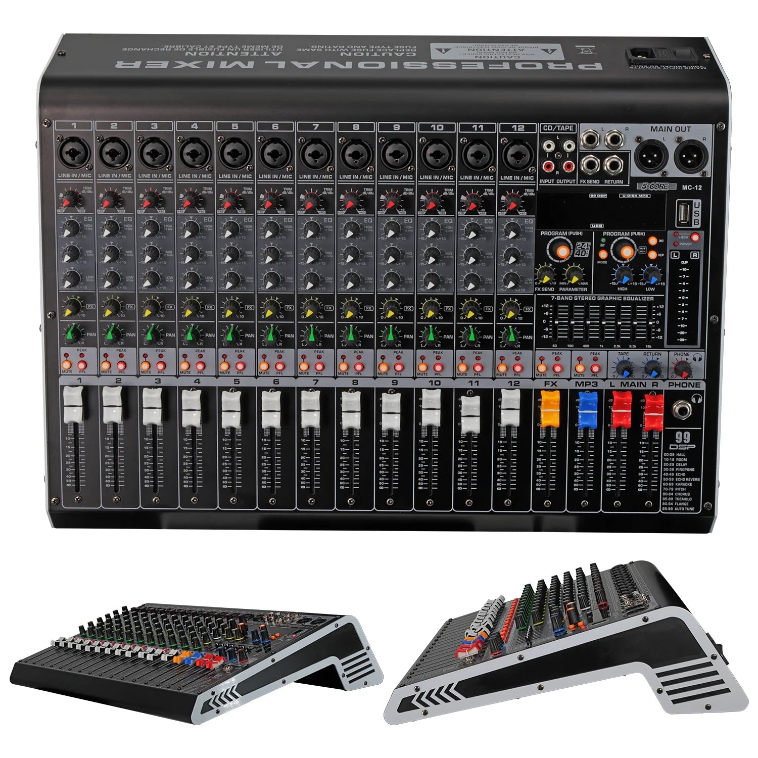 Audio Mixer 12 Channel DJ Equipment with Bluetooth USB Console Sound