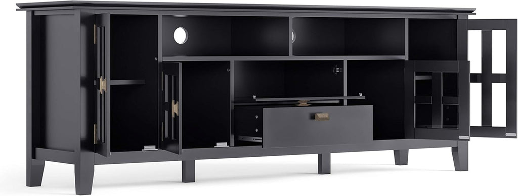72 Inch Solid Wood TV Stand In Black For 80 Inch TVs