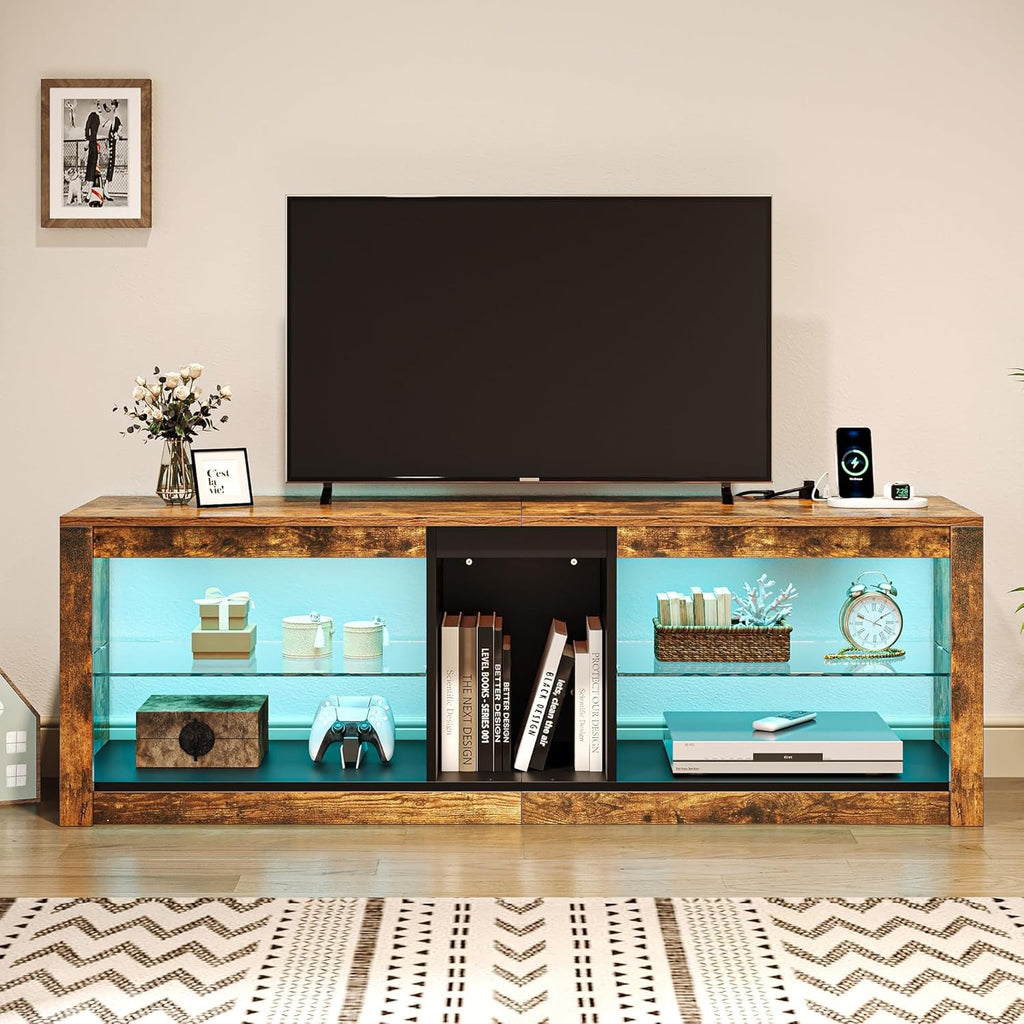 LED TV Stand With RGB Lighting And Power Outlets For 60 Inch TVs