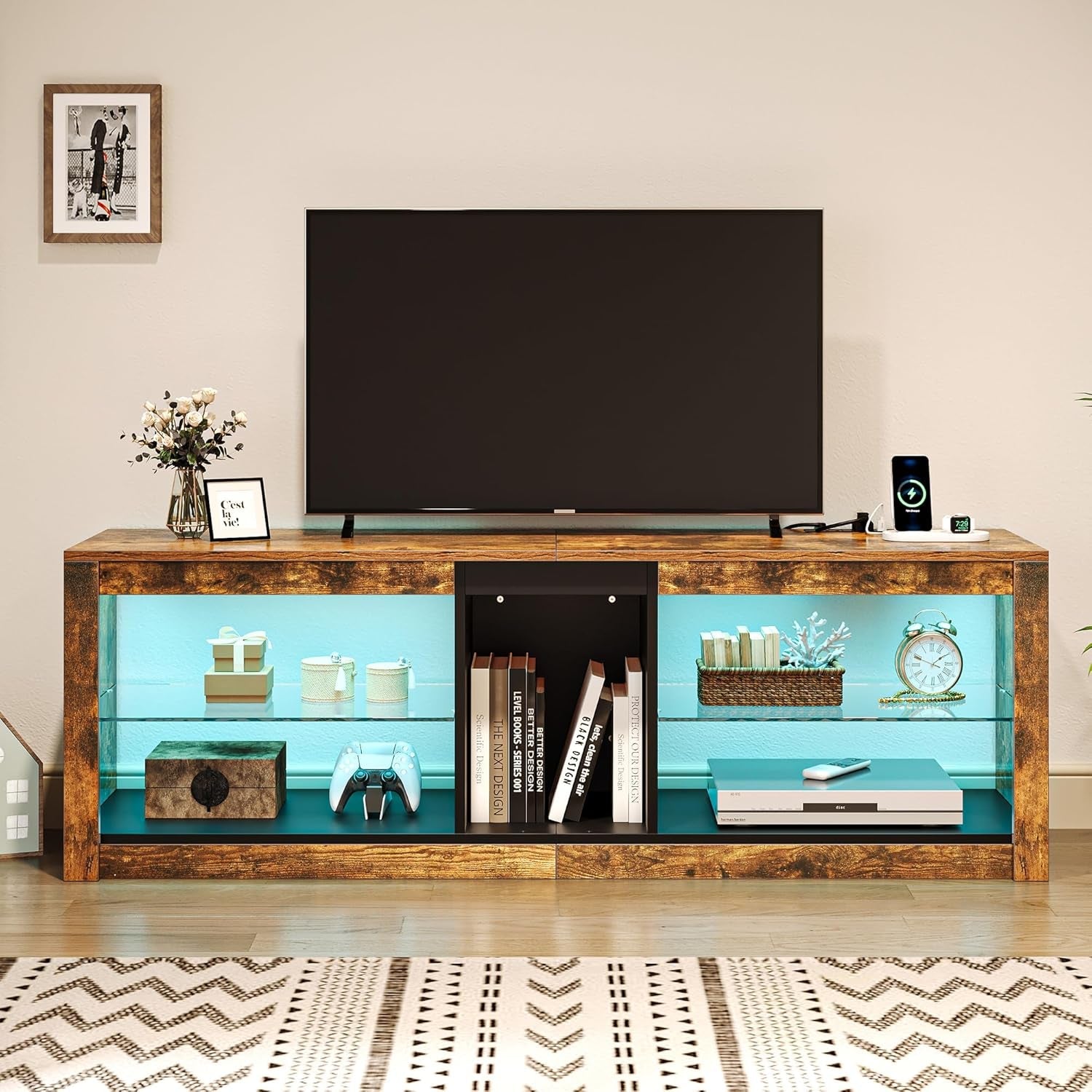 LED TV Stand With RGB Lighting And Power Outlets For 60 Inch TVs