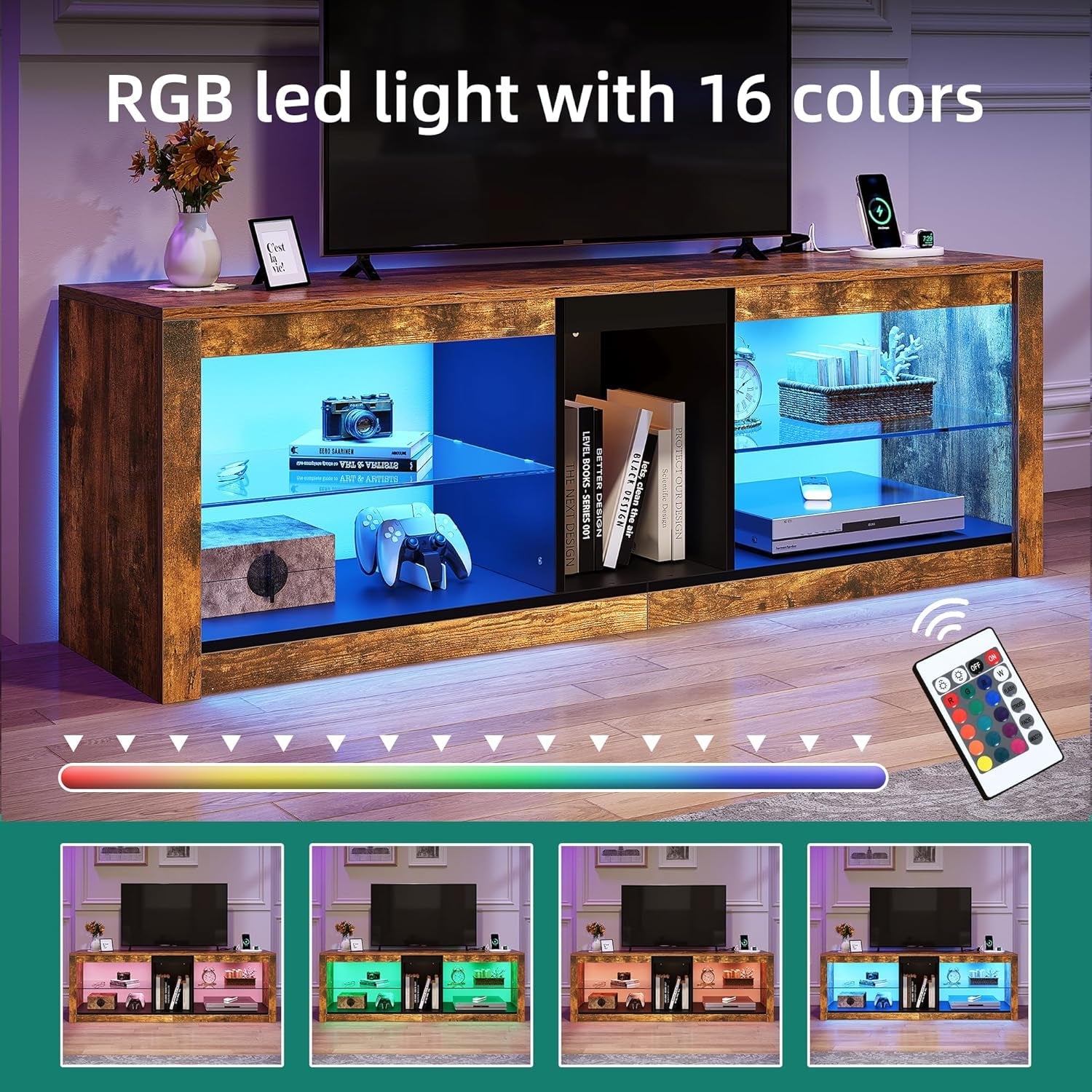 LED TV Stand With RGB Lighting And Power Outlets For 60 Inch TVs