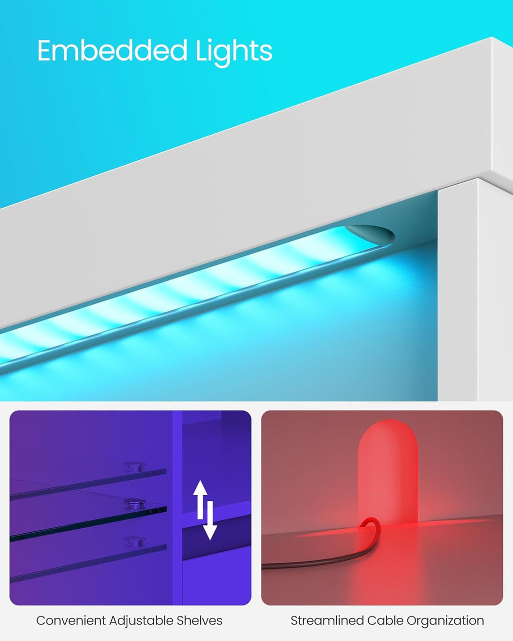 63-Inch LED TV Stand For 70-Inch TVs, White Entertainment Center