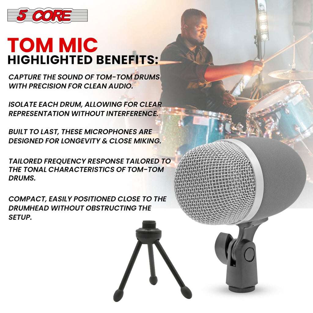 5 Core Tom Snare Mic Cardioid Dynamic Microphone for Drum Kit
