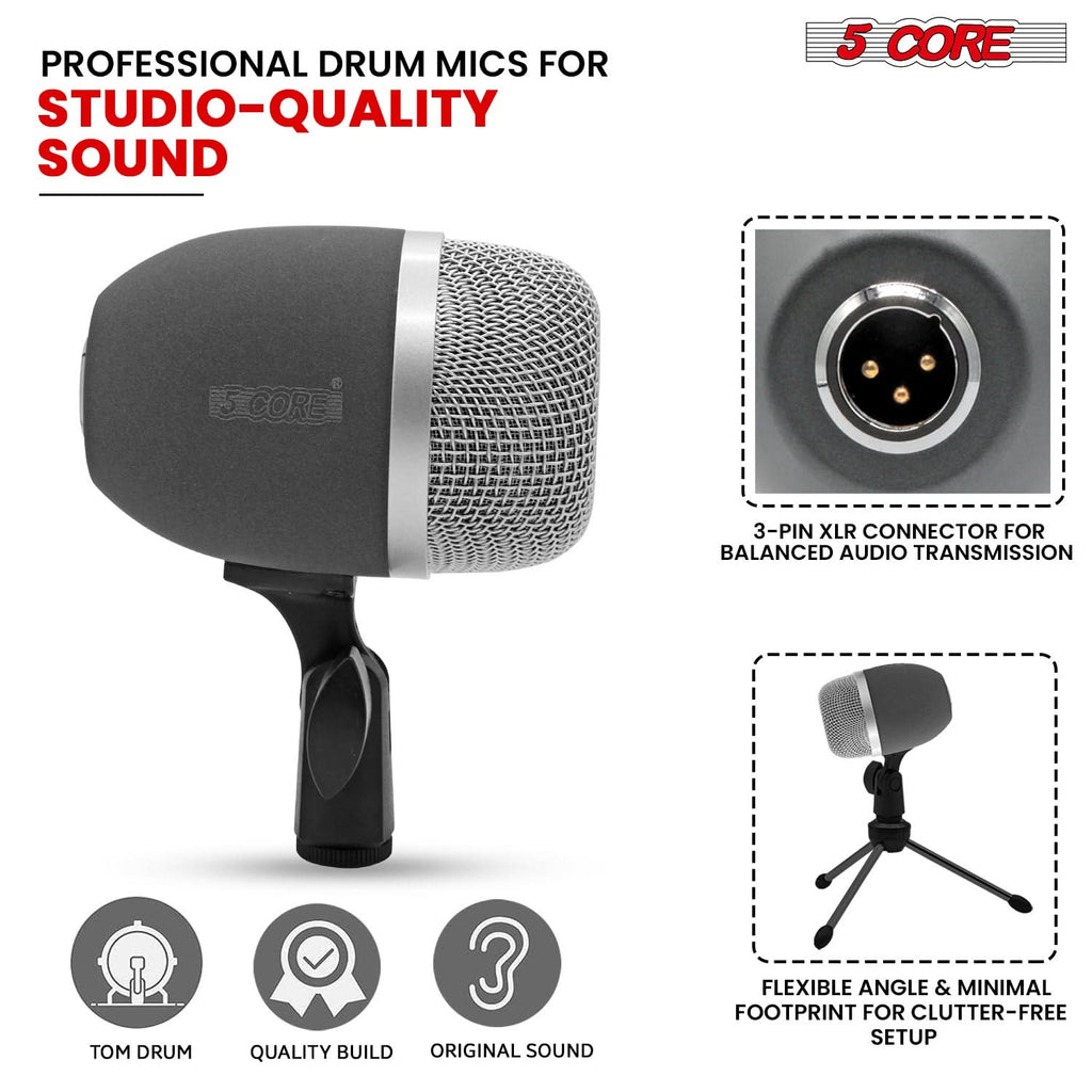 5 Core Tom Snare Mic Cardioid Dynamic Microphone for Drum Kit