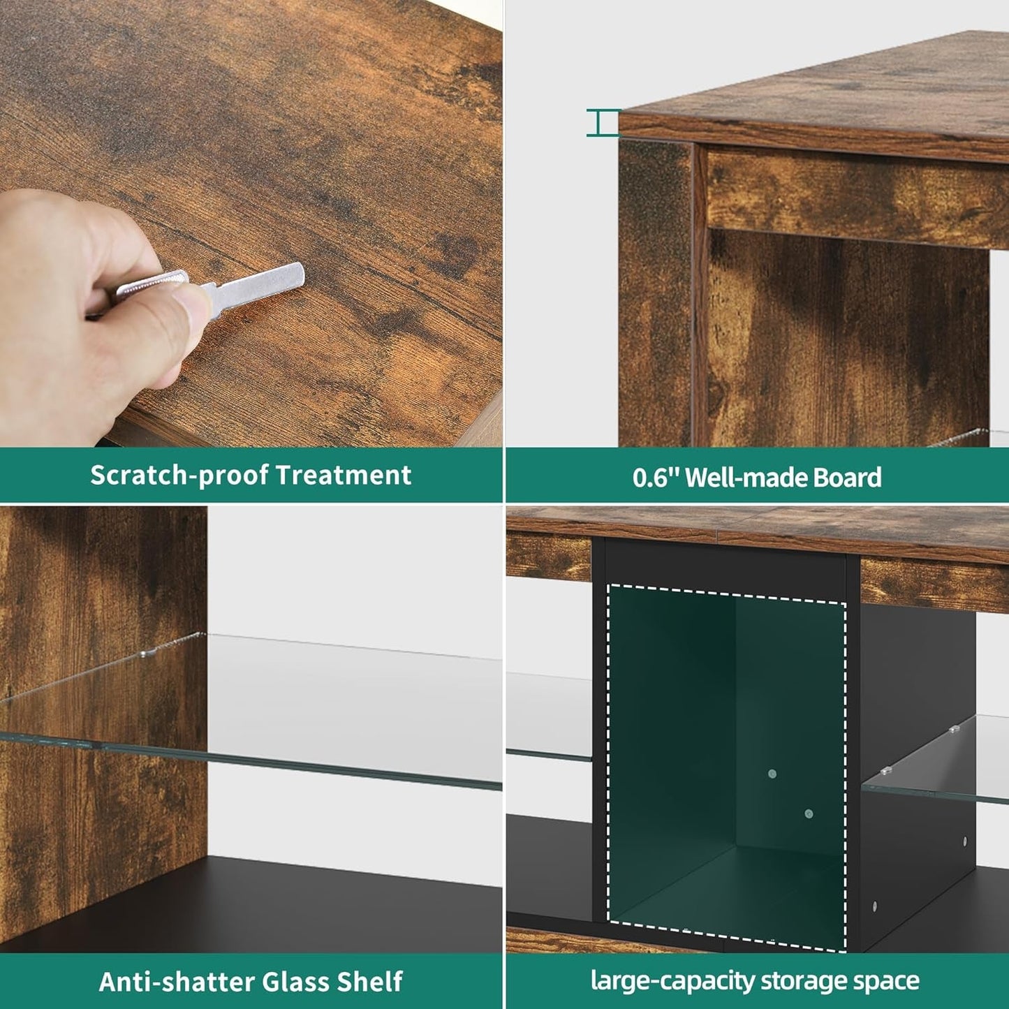 LED TV Stand With RGB Lighting And Power Outlets For 60 Inch TVs