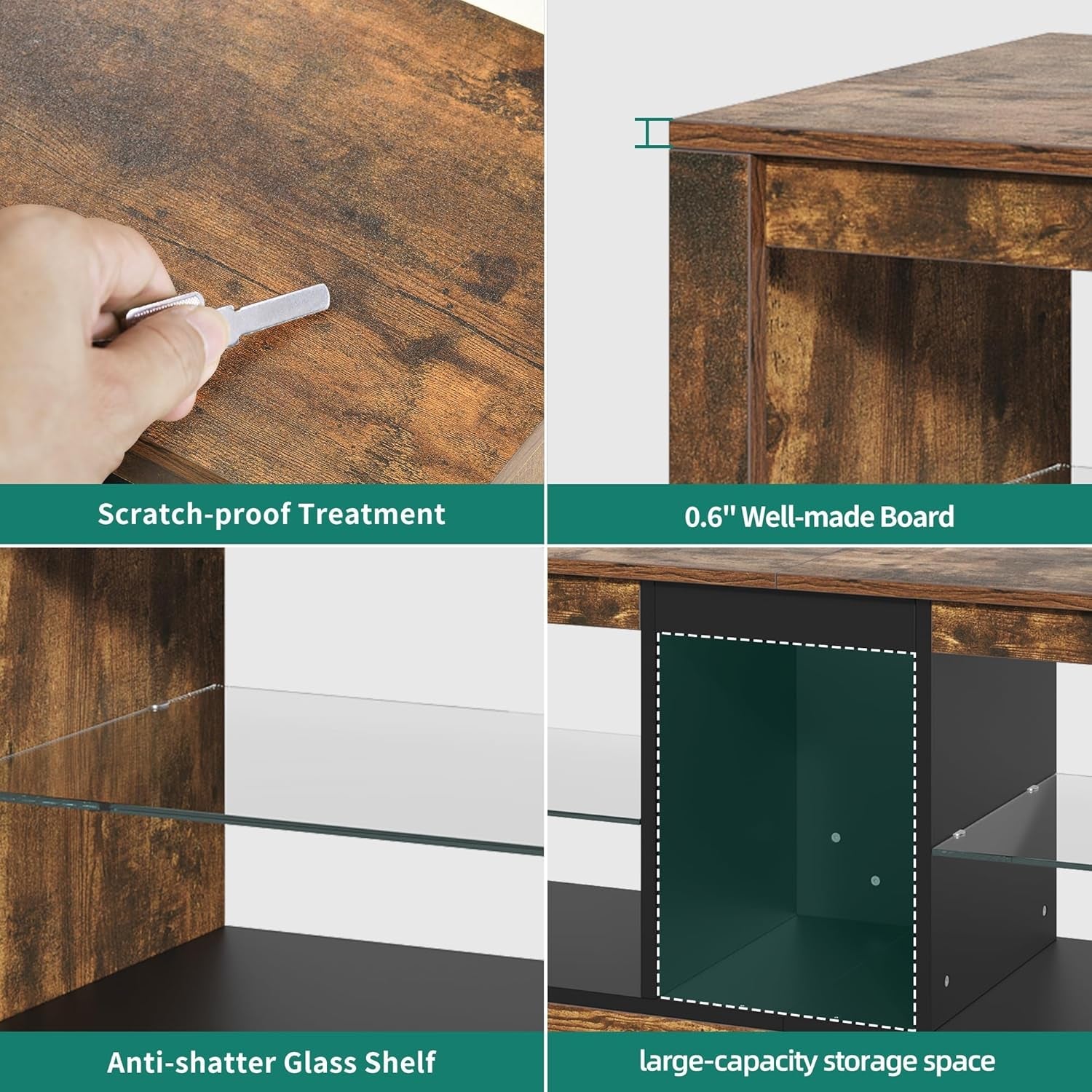 LED TV Stand With RGB Lighting And Power Outlets For 60 Inch TVs