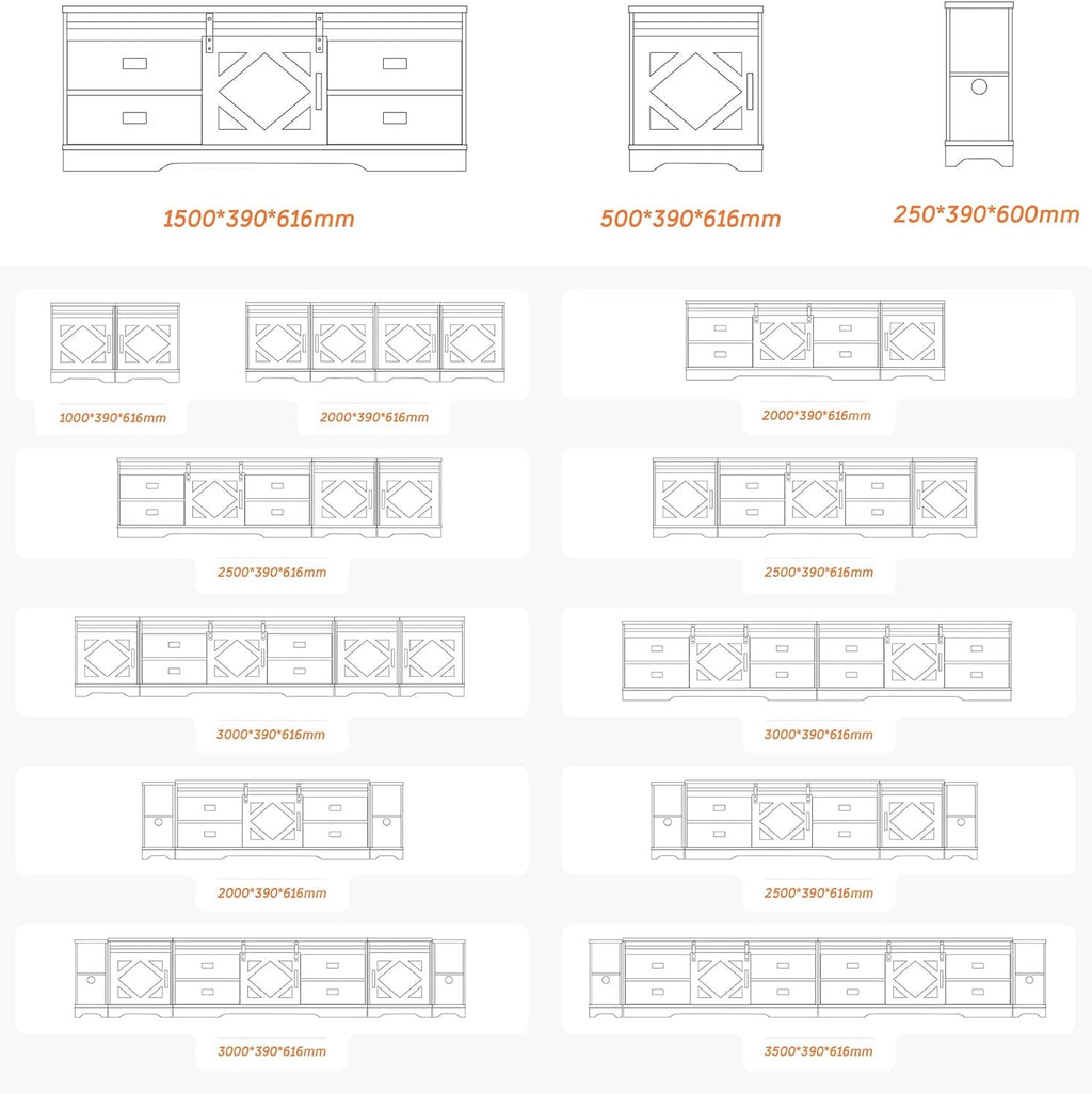 98.4 Inch Wide TV Stand Antique White For Living Room