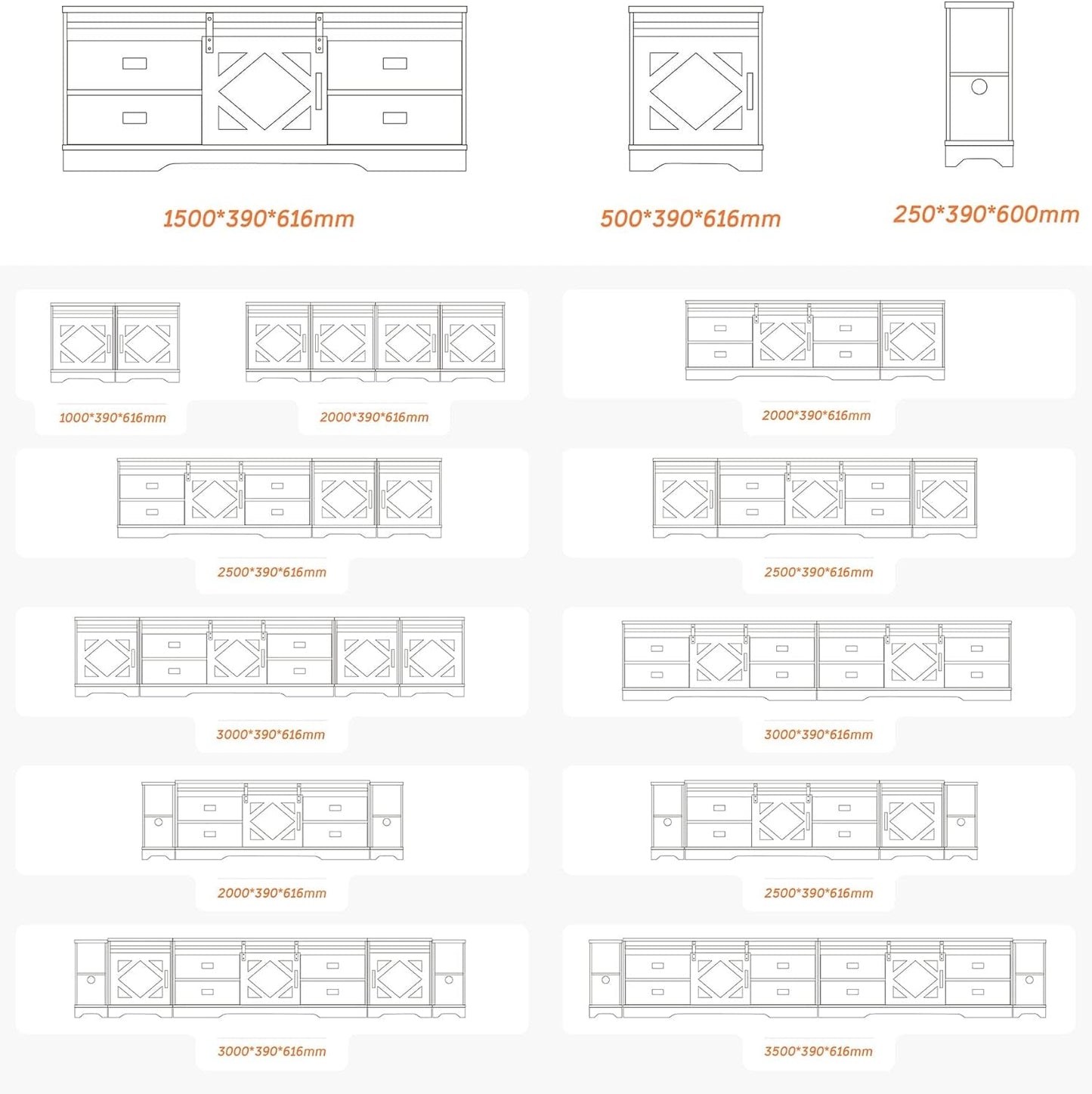 98.4 Inch Wide TV Stand Antique White For Living Room