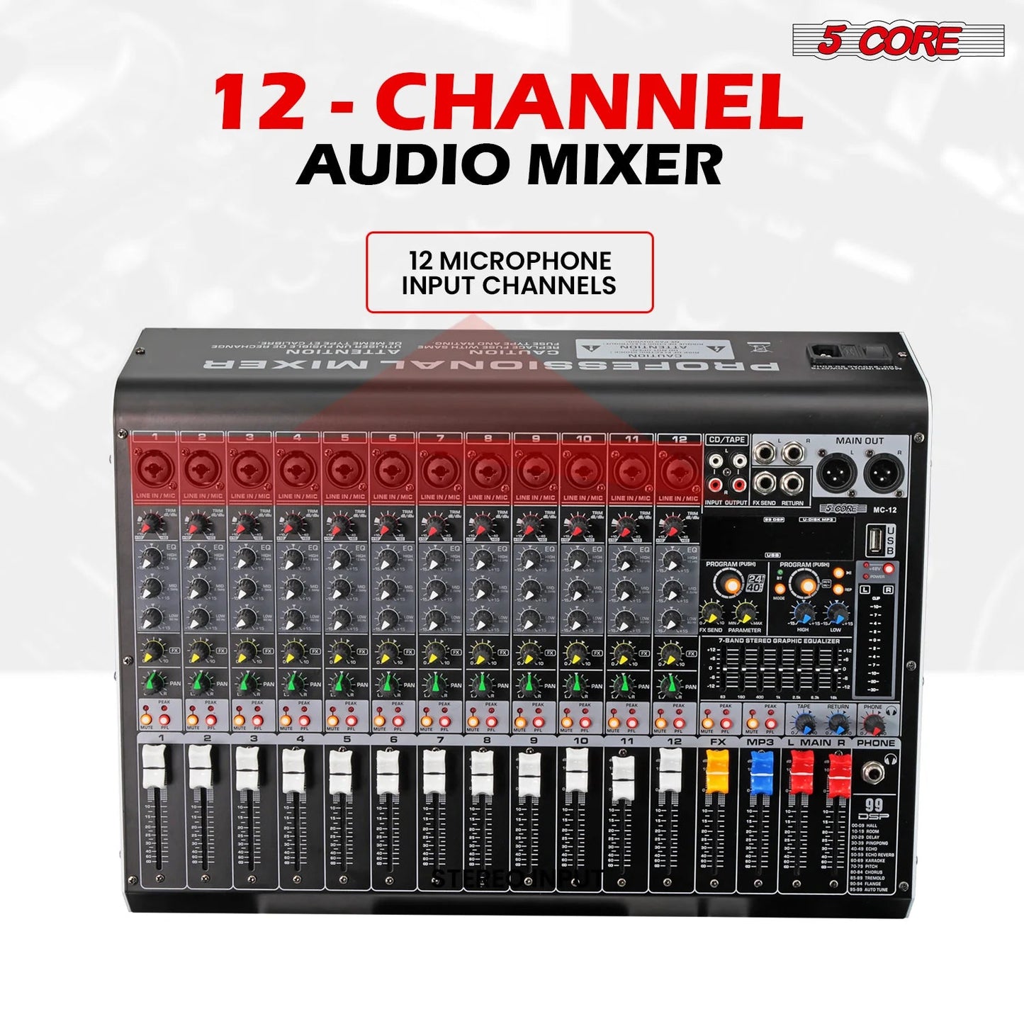 Audio Mixer 12 Channel DJ Equipment with Bluetooth USB Console Sound