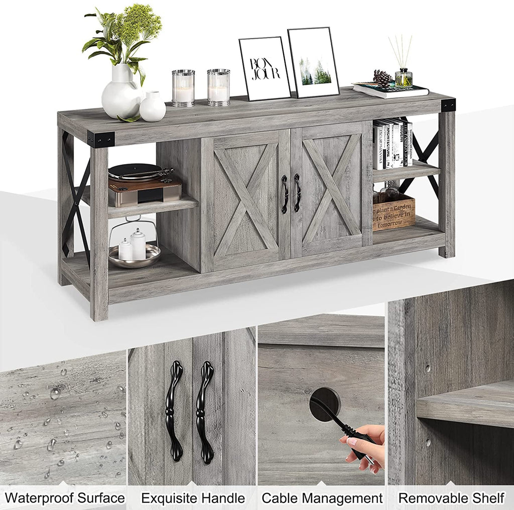 Grey Rustic Farmhouse TV Stand For 50 To 65 Inch TVs