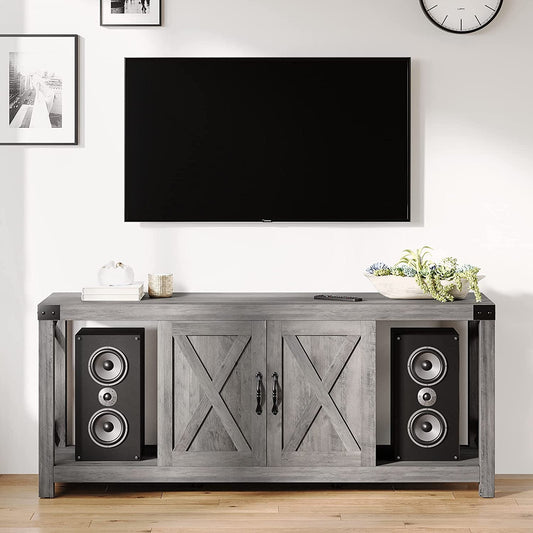 Grey Rustic Farmhouse TV Stand For 50 To 65 Inch TVs