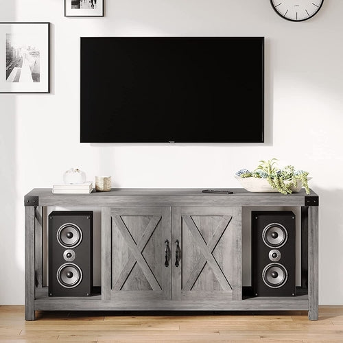 Grey Rustic Farmhouse TV Stand For 50 To 65 Inch TVs