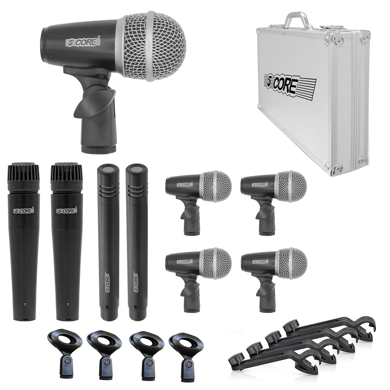 5Core Drum Mic Kit 9 Pcs Kick Basstom Snare Dynamic Mics Instrument