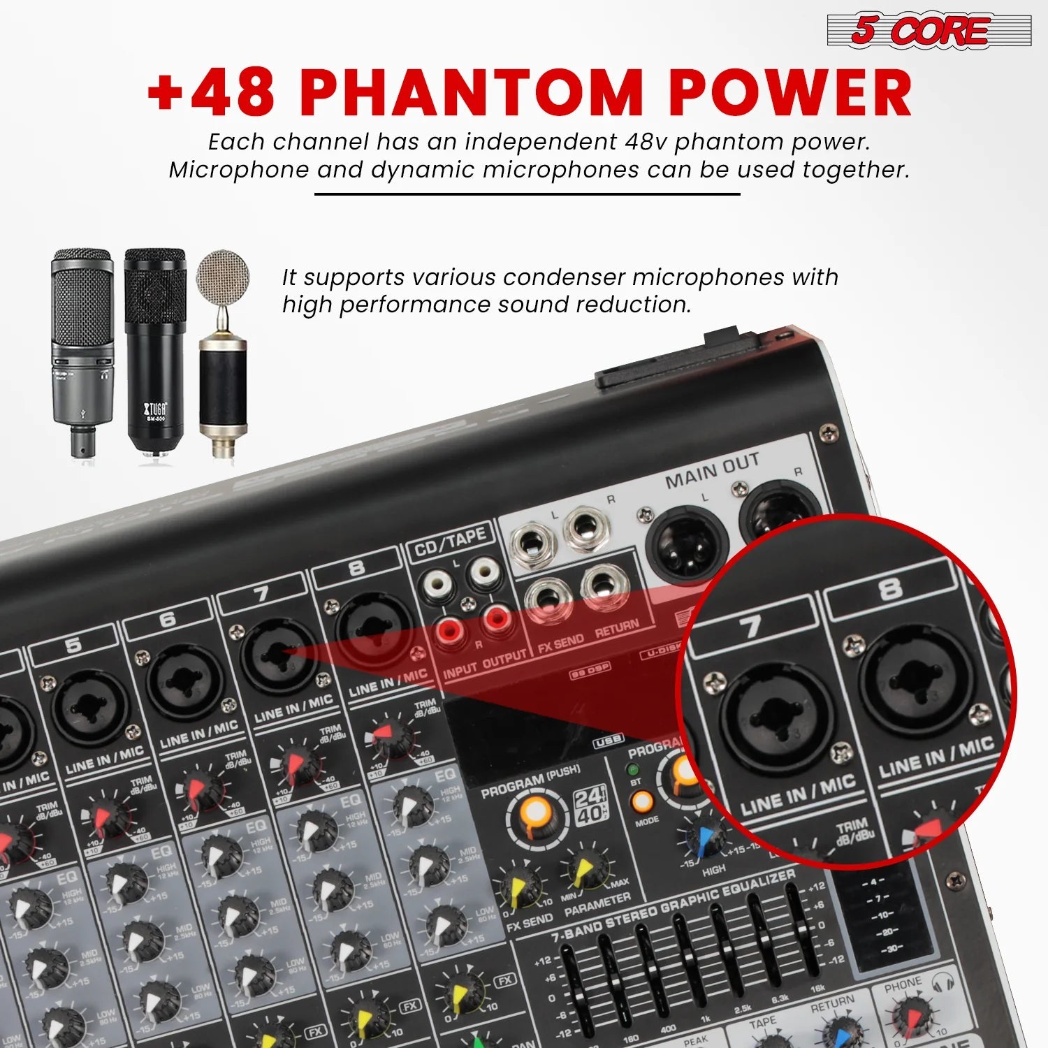 Audio Mixer 8 Channel DJ Equipment with Bluetooth USB Console Sound