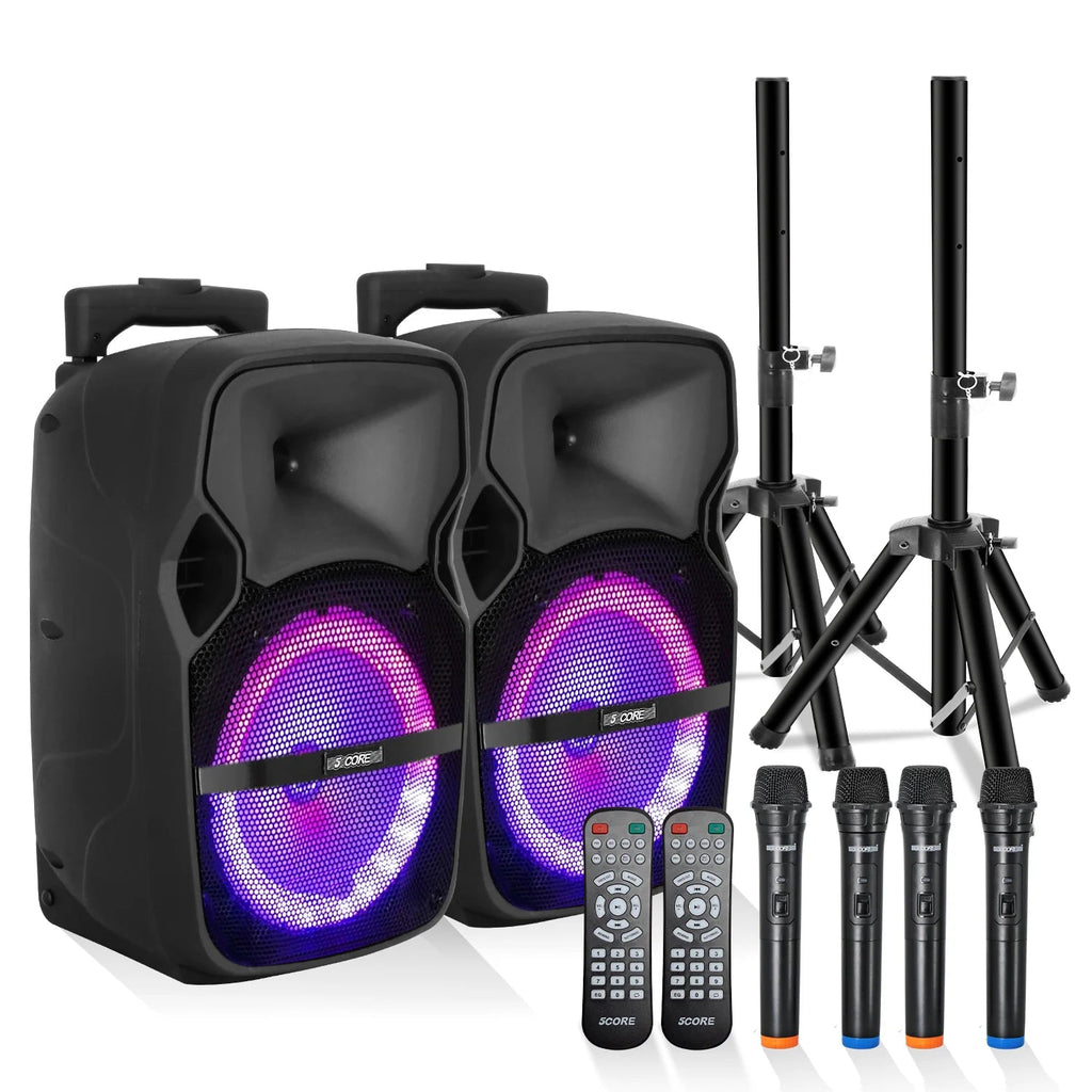 5Core 8 Inch PA Portable Bluetooth Party Speaker Karaoke Boombox + 2