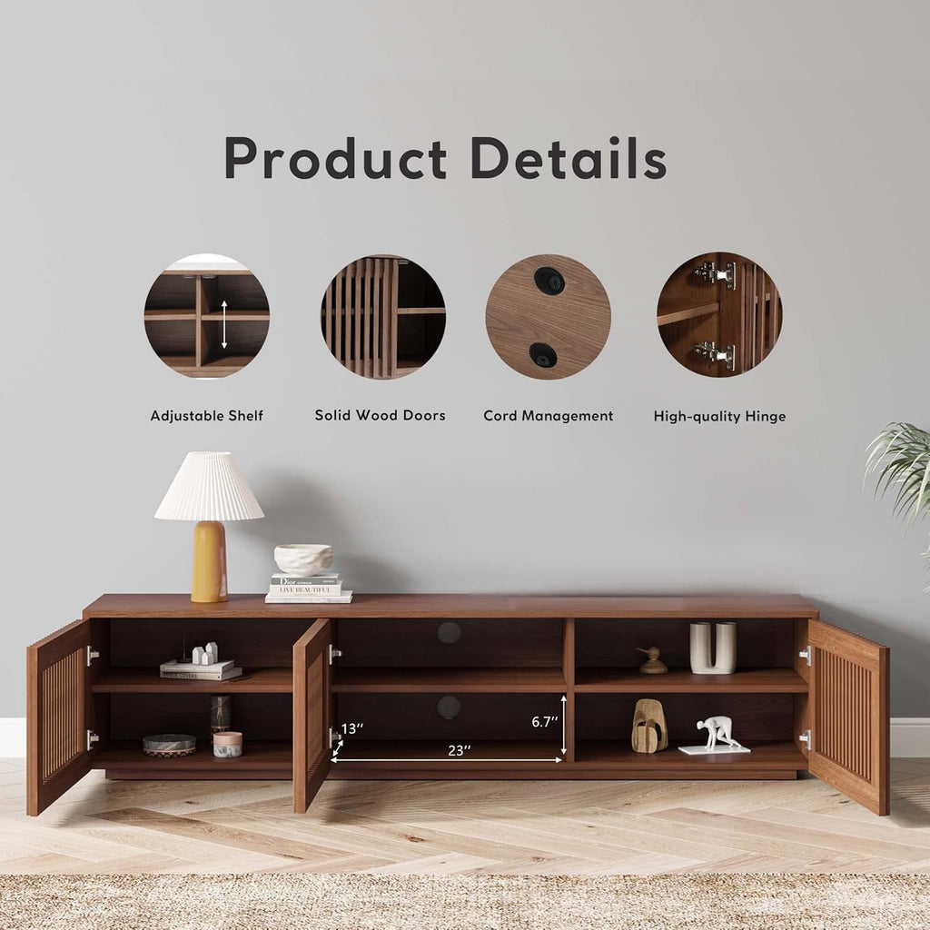 Mid Century Modern TV Stand, Solid Wood Media Console for 65 Inch TV,