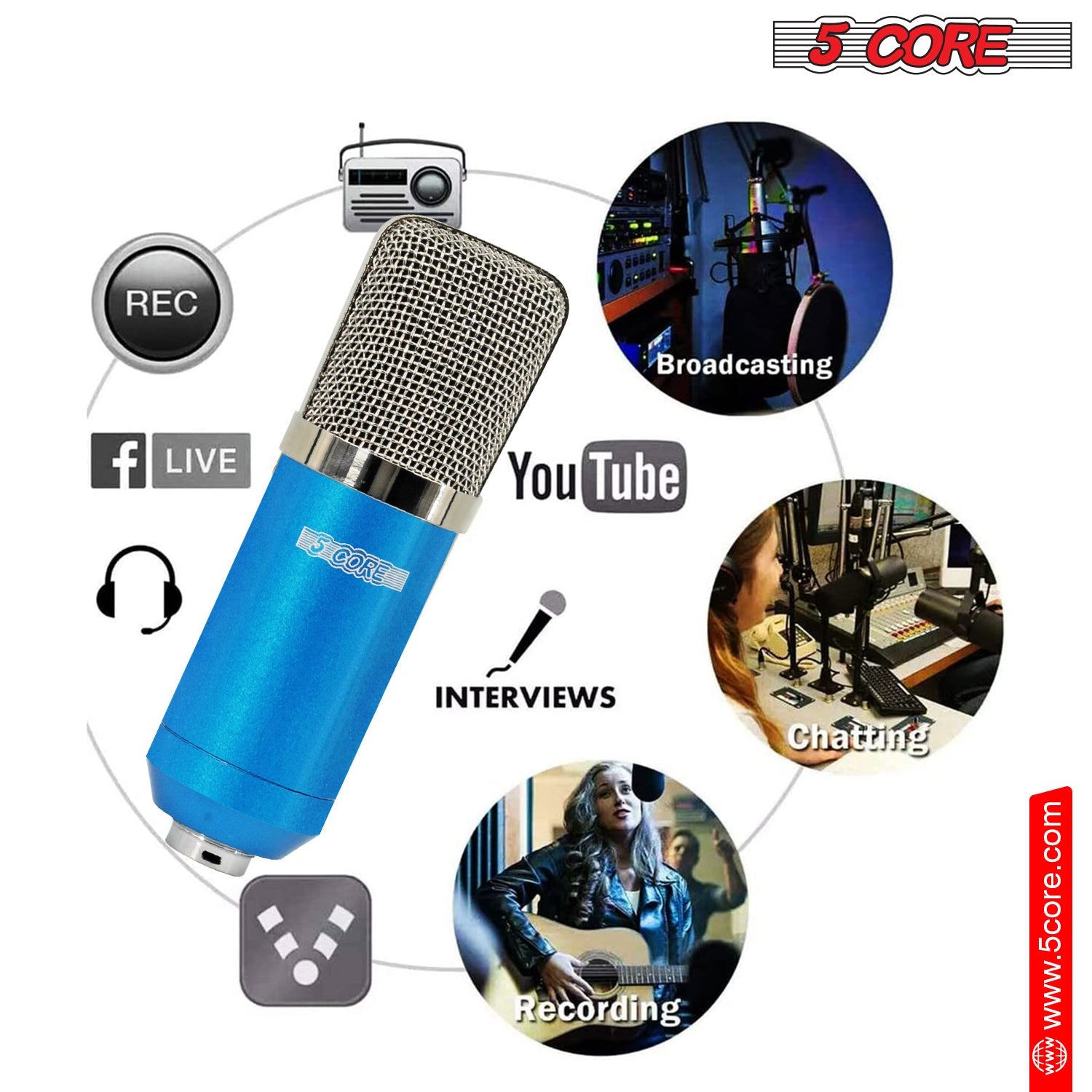 5Core Recording Microphone Podcast Bundle Professional Condenser