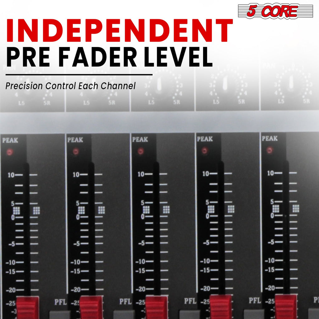 5 Core Audio Mixer 12 Channel DJ Equipment with Bluetooth USB Sound