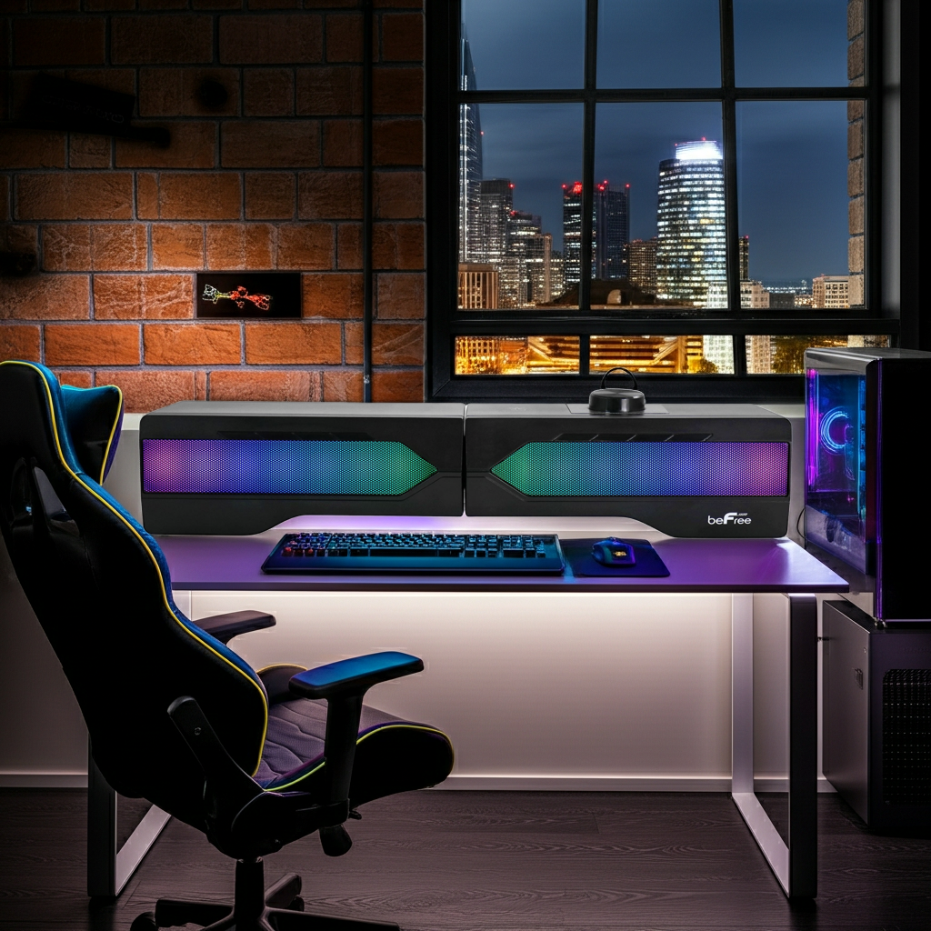 beFree Sound Gaming Dual Soundbar with RGB LED Lights
