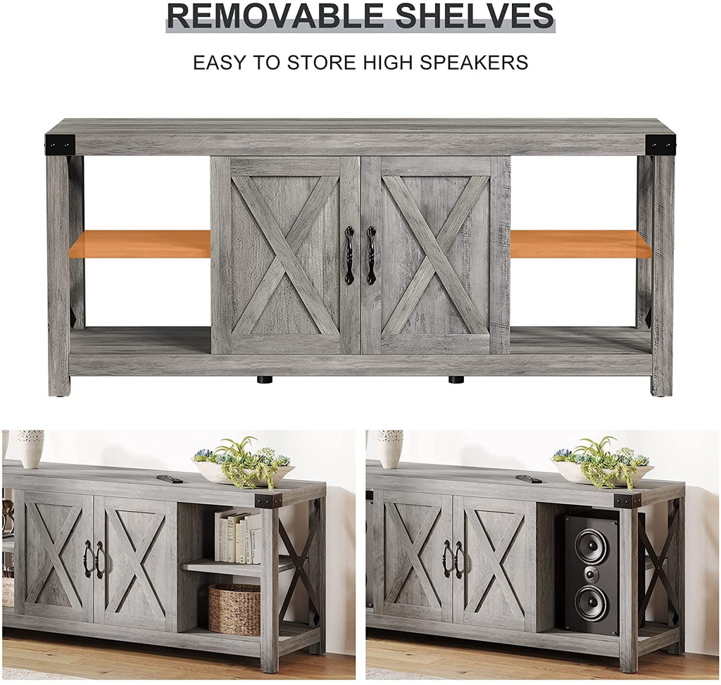 Grey Rustic Farmhouse TV Stand For 50 To 65 Inch TVs