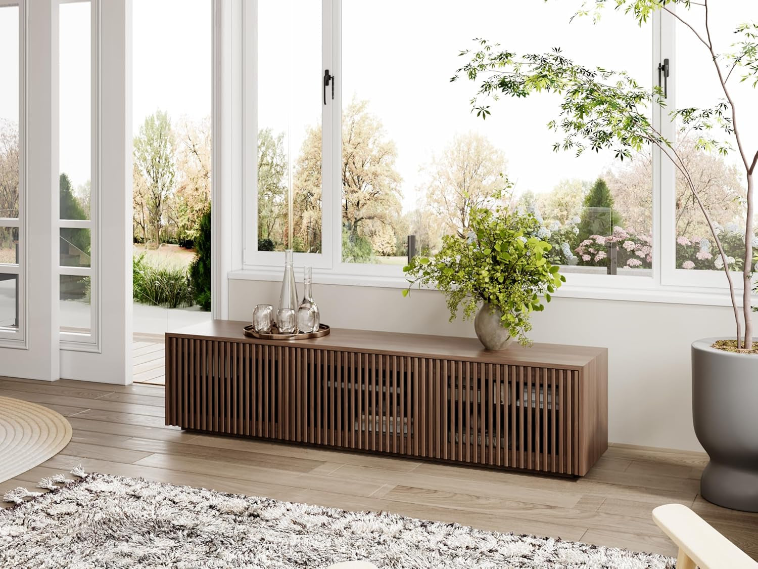 Mid Century Modern TV Stand, Solid Wood Media Console for 65 Inch TV,