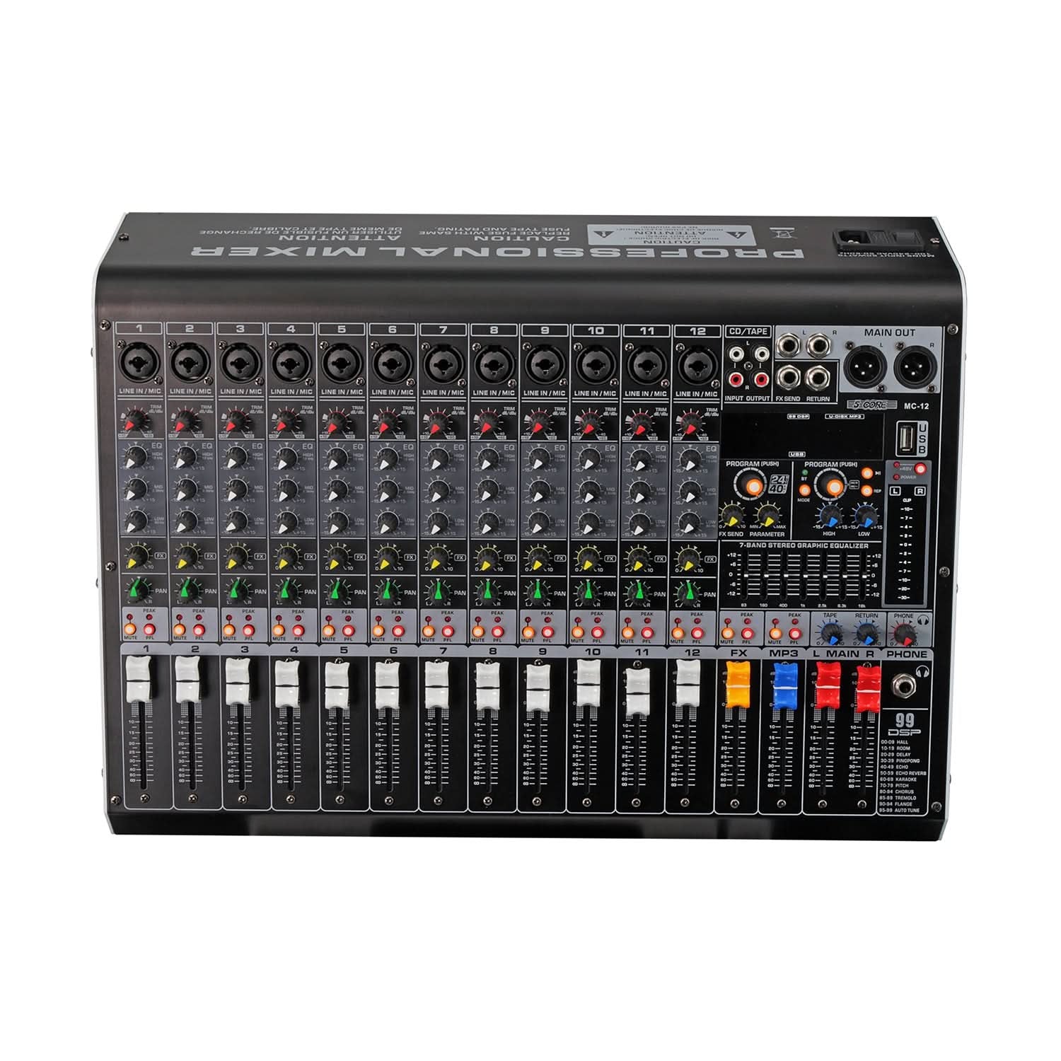 Audio Mixer 12 Channel DJ Equipment with Bluetooth USB Console Sound