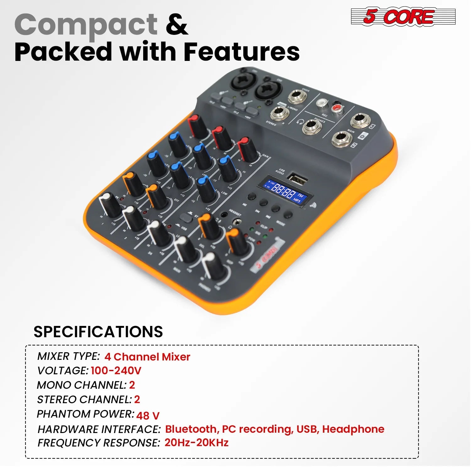 Audio Mixer 4 Channel DJ Equipment with Bluetooth USB Sound Board