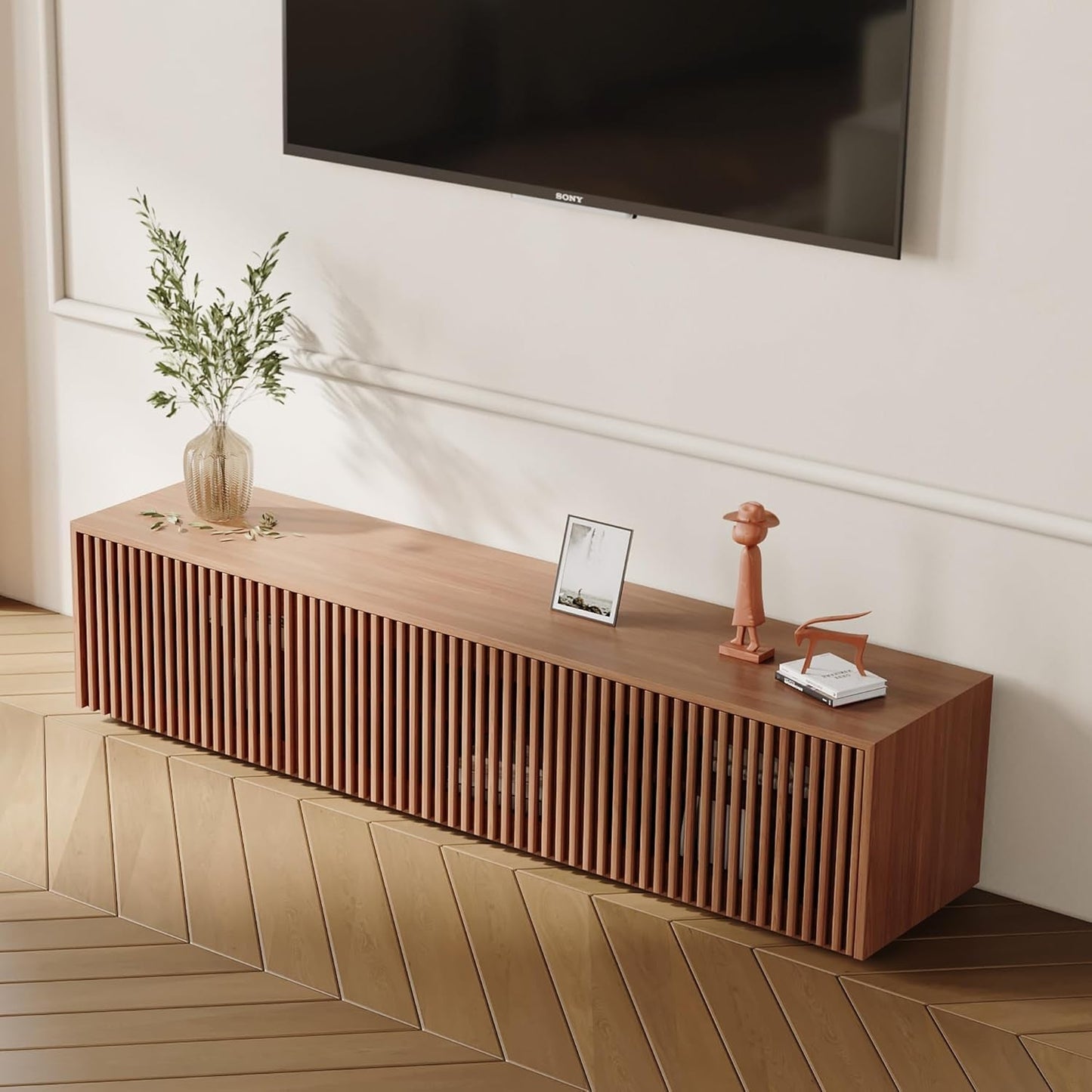 Mid Century Modern TV Stand, Solid Wood Media Console for 65 Inch TV,