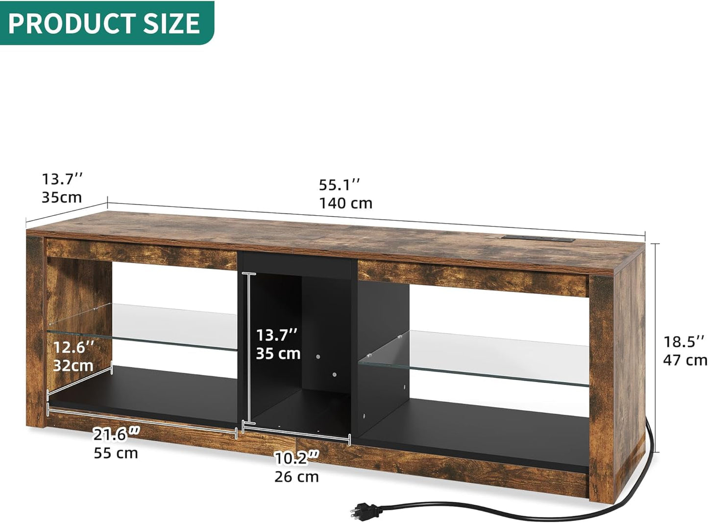 LED TV Stand With RGB Lighting And Power Outlets For 60 Inch TVs