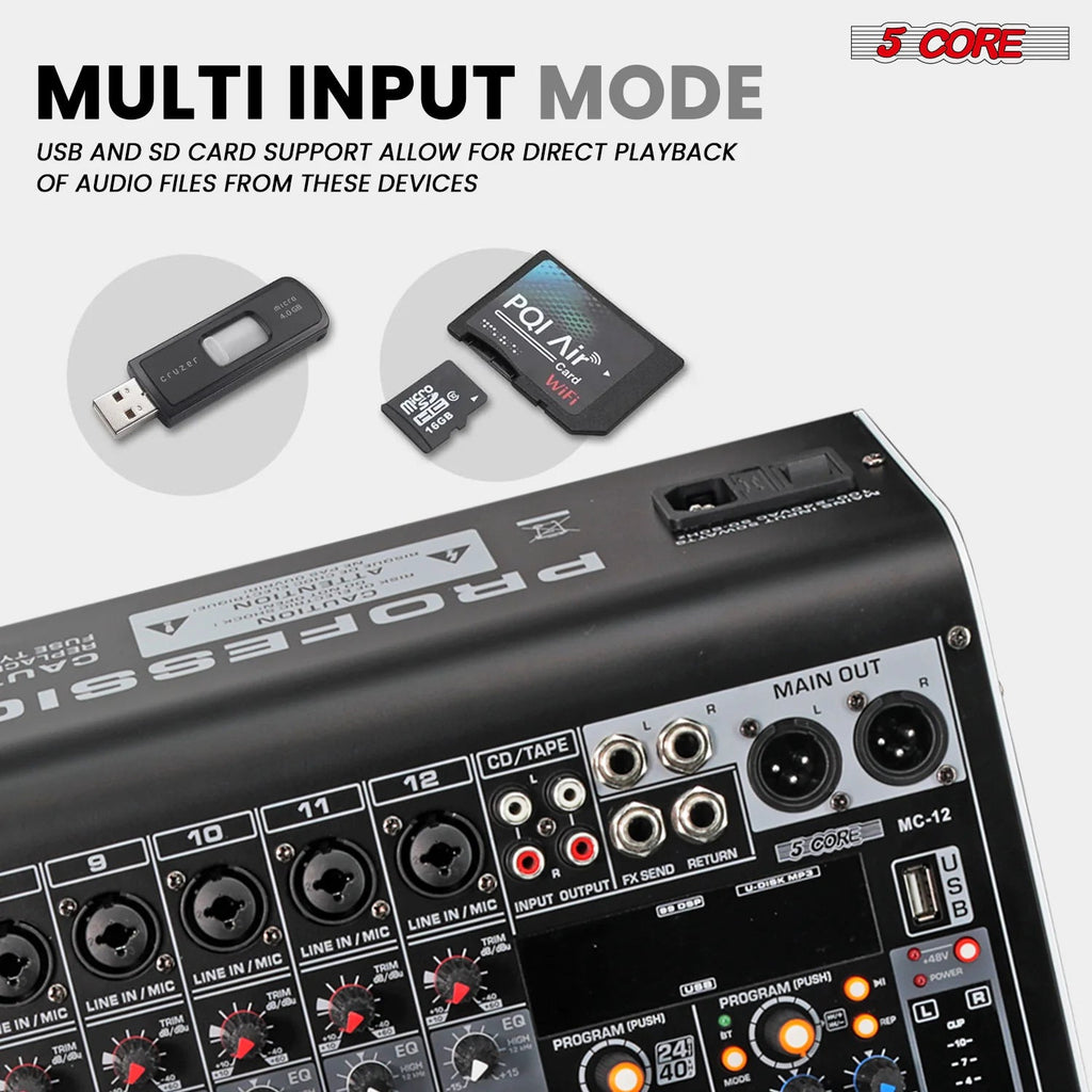 Audio Mixer 12 Channel DJ Equipment with Bluetooth USB Console Sound