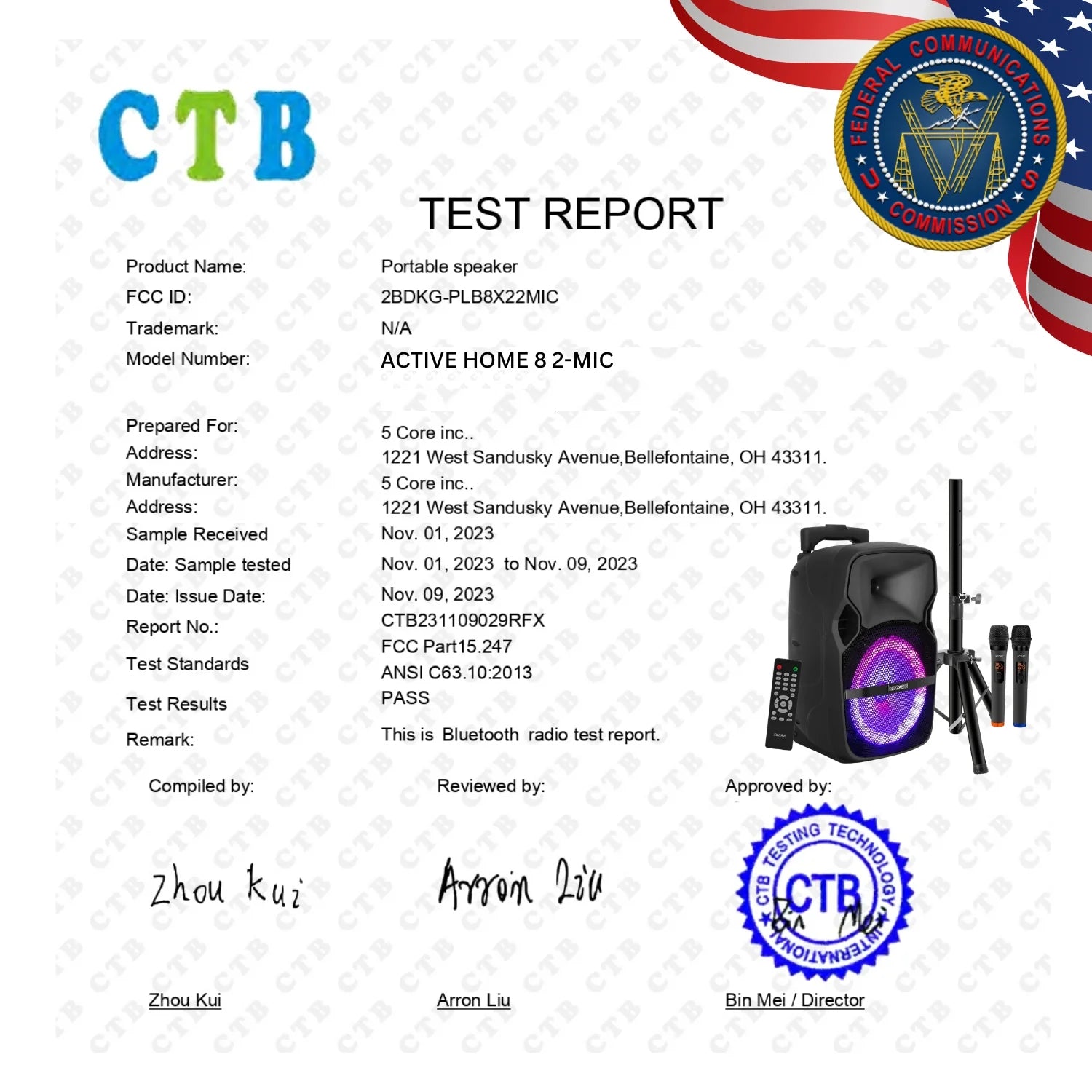 5Core 8 Inch PA Portable Bluetooth Party Speaker Karaoke Boombox + 2