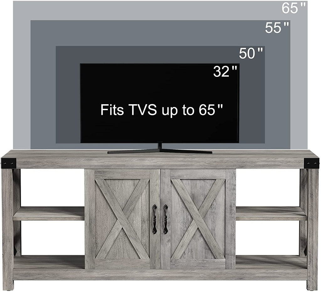 Grey Rustic Farmhouse TV Stand For 50 To 65 Inch TVs