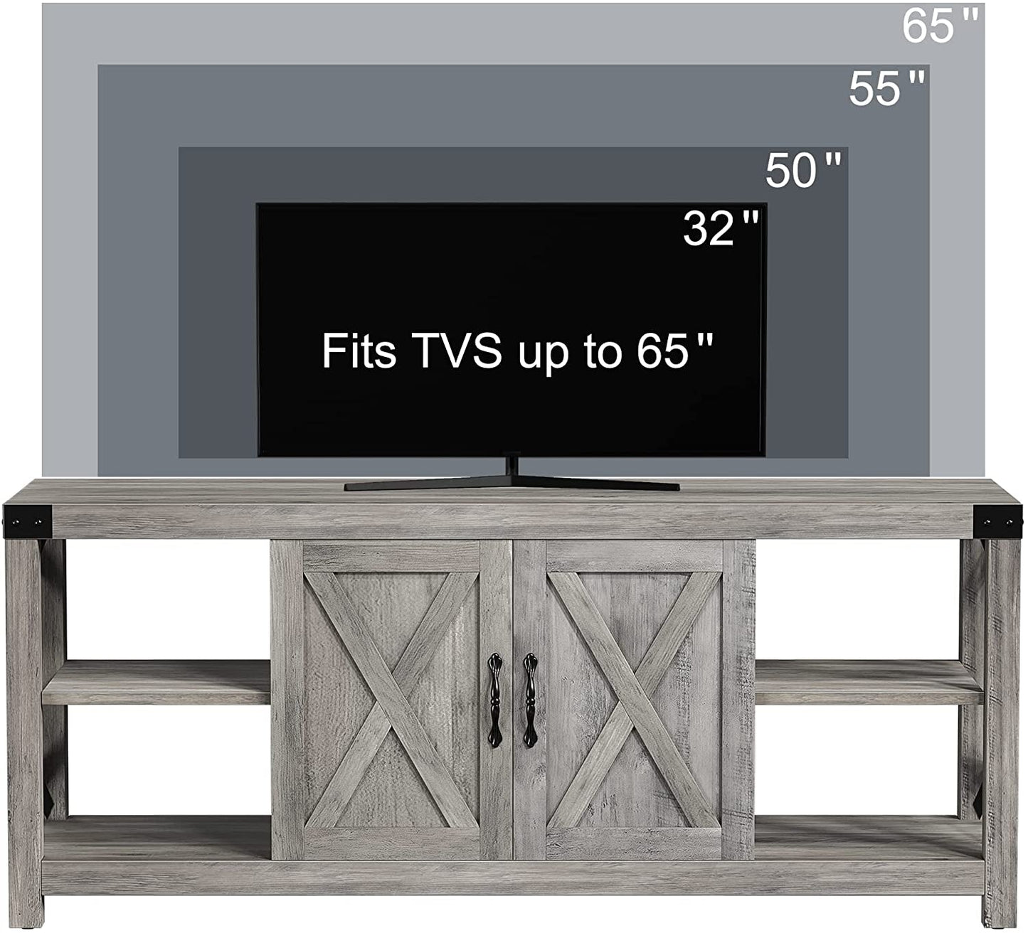 Grey Rustic Farmhouse TV Stand For 50 To 65 Inch TVs