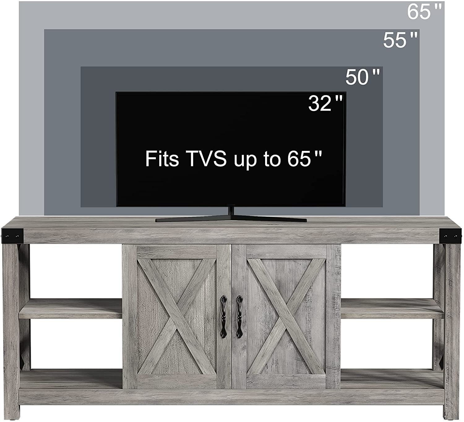 Grey Rustic Farmhouse TV Stand For 50 To 65 Inch TVs