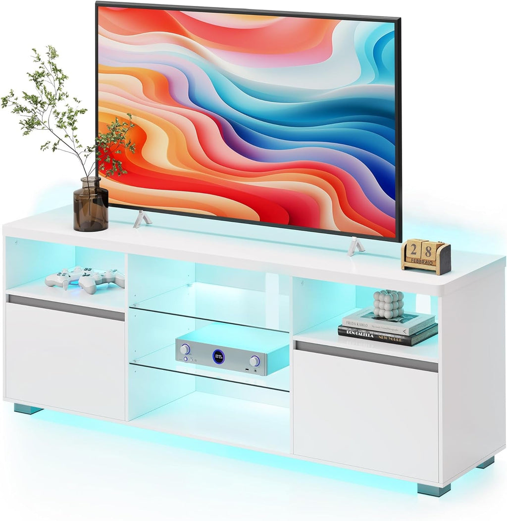 63-Inch LED TV Stand For 70-Inch TVs, White Entertainment Center