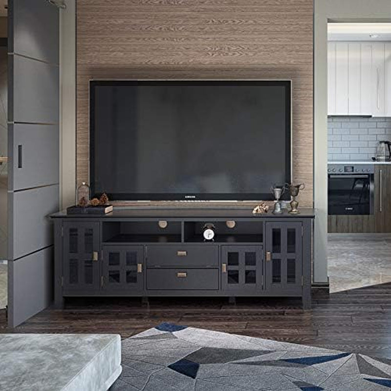 72 Inch Solid Wood TV Stand In Black For 80 Inch TVs