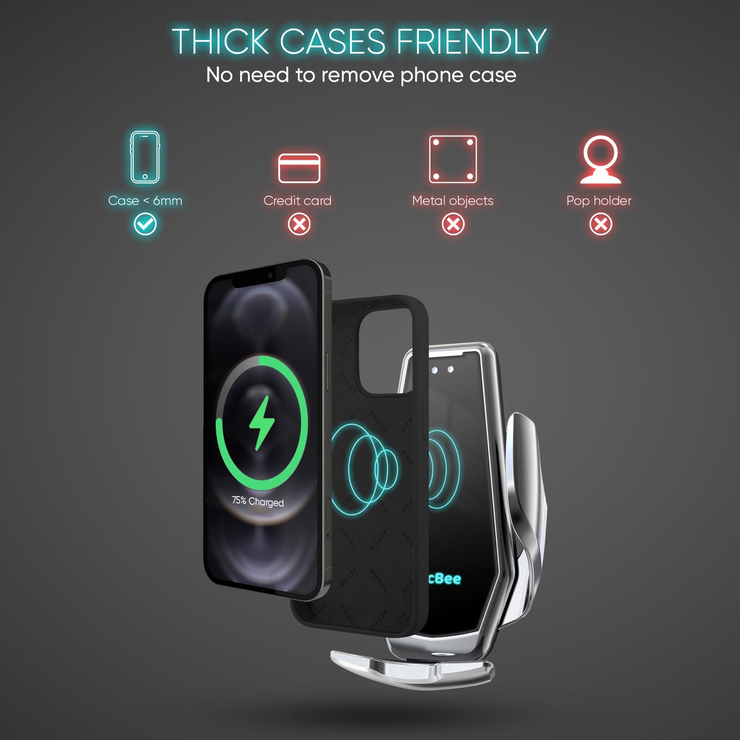 15W Wireless Car Charger for iPhone & Android phones