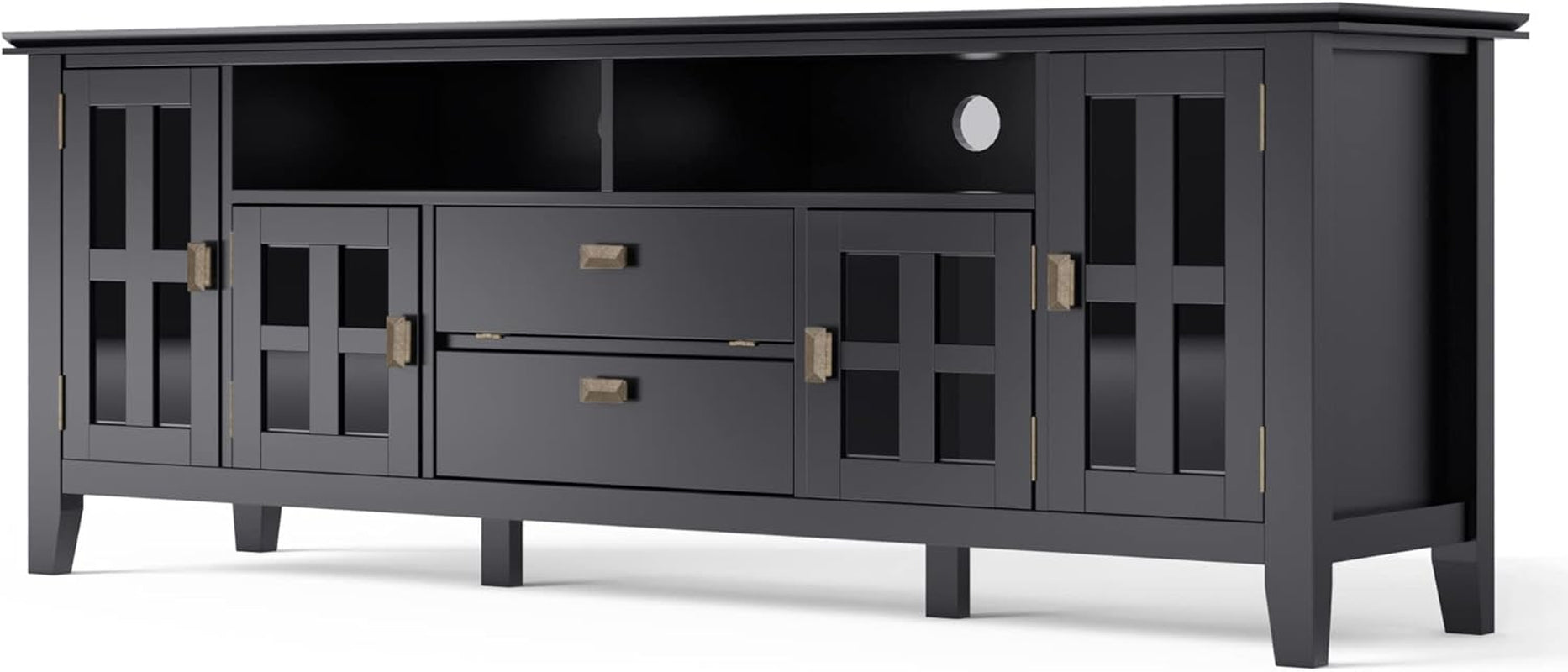 72 Inch Solid Wood TV Stand In Black For 80 Inch TVs