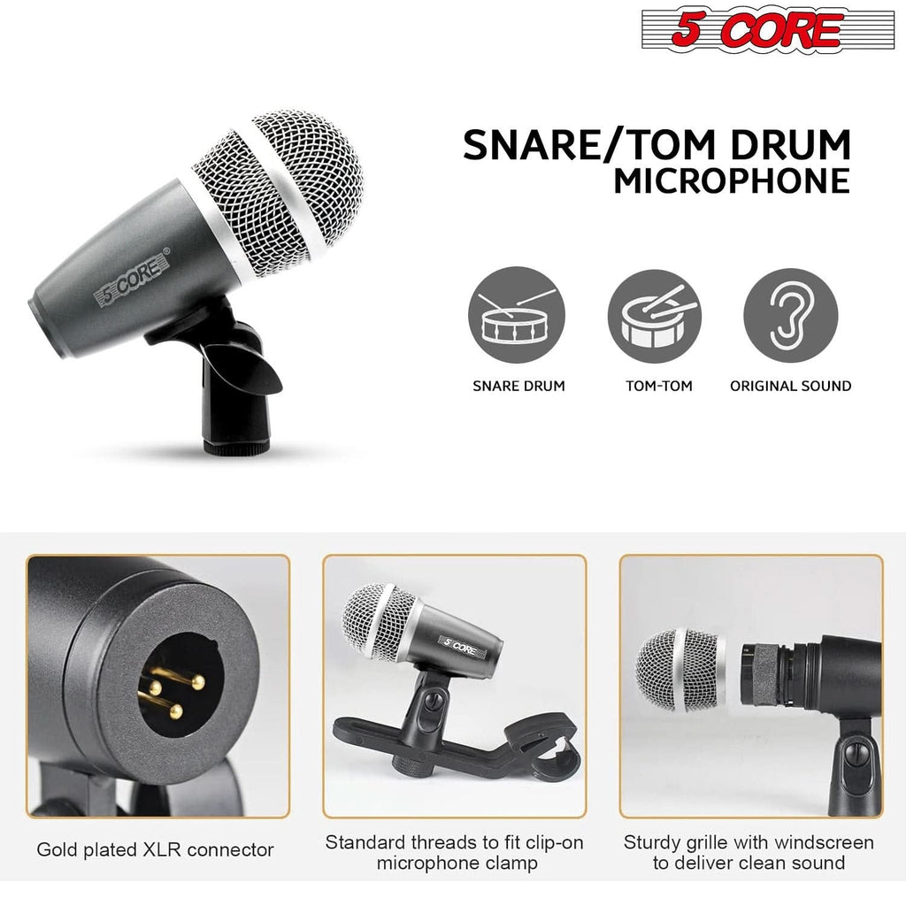 5Core Drum Mic Kit 9 Pcs Kick Basstom Snare Dynamic Mics Instrument
