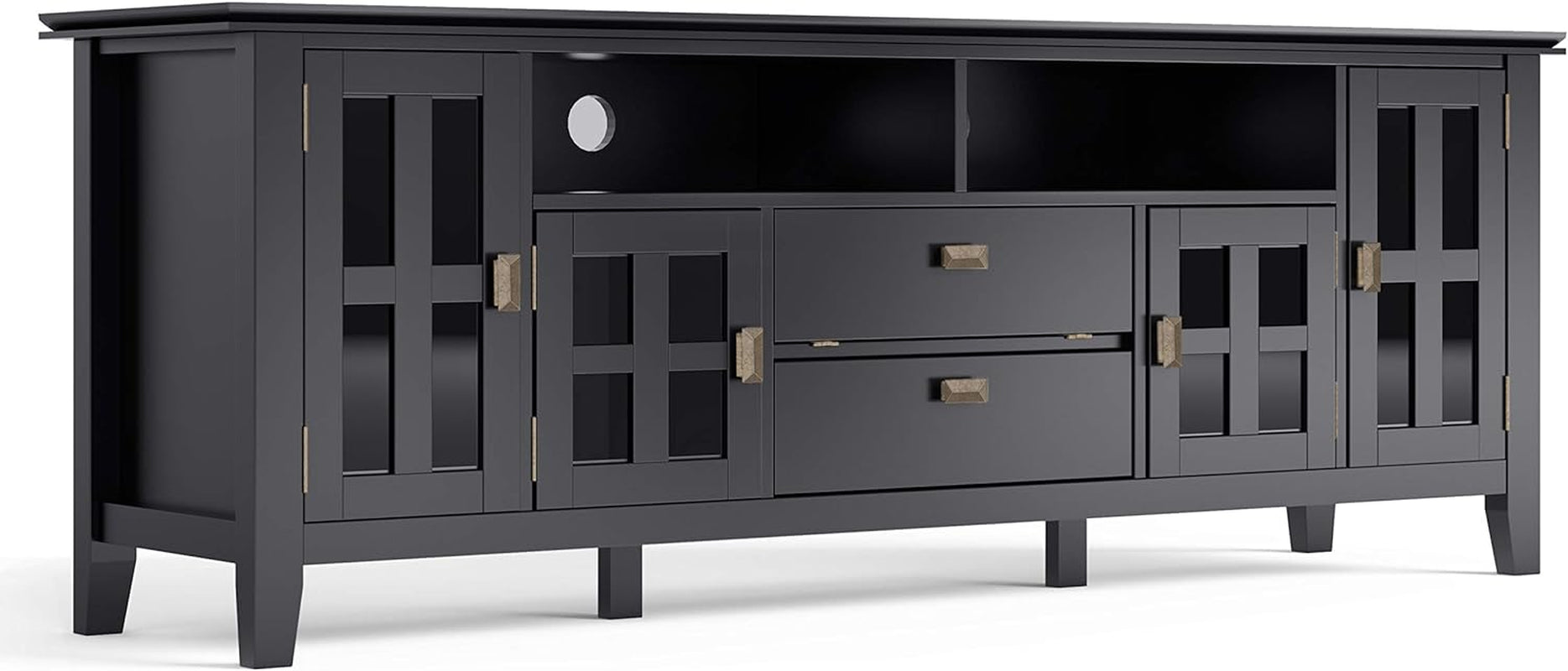 72 Inch Solid Wood TV Stand In Black For 80 Inch TVs