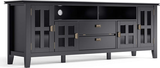 72 Inch Solid Wood TV Stand In Black For 80 Inch TVs