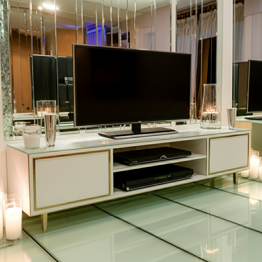 98.4 Inch Wide TV Stand Antique White For Living Room