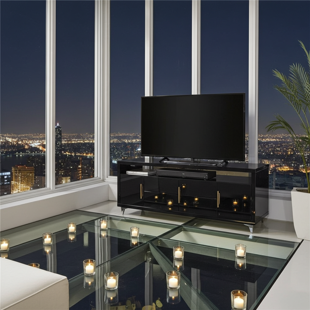 98.4 Inch Wide TV Stand Antique White For Living Room